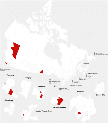 Map of Pirate Party candidates in the 41st general election